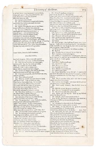 Shakespeare, William (1564-1616) The Taming of the Shrew, Single Leaves Extracted from the First, Second & Fourth Folios.                        